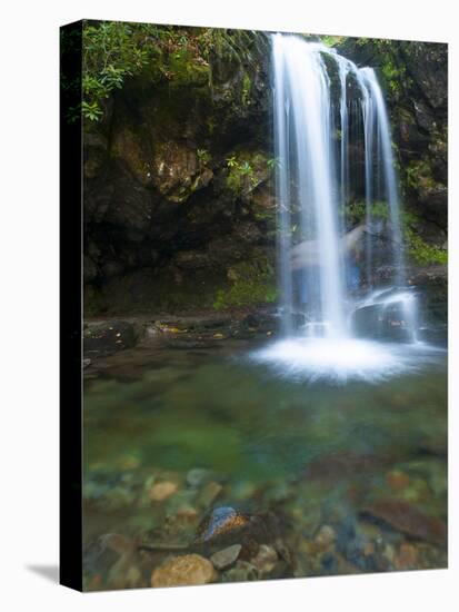 Smoky Mountain Natioanl Park: a Hiker Running Behind Grotto Falls-Brad Beck-Premier Image Canvas