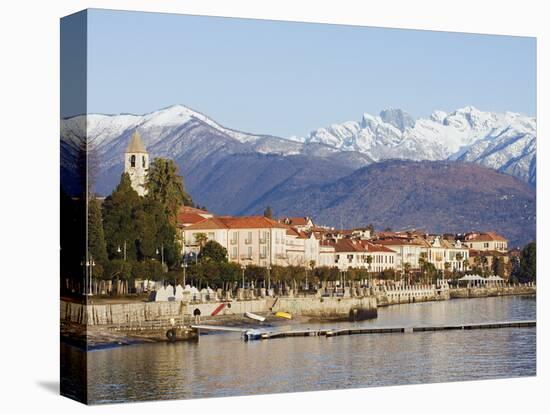 Snow Capped Mountains Above Stresa Waterfront, Lake Maggiore, Italian Lakes, Piedmont-Christian Kober-Premier Image Canvas