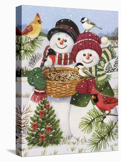 Snow Couple Feeding Birds-William Vanderdasson-Premier Image Canvas