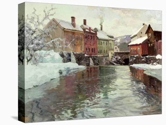 Snow-Covered Buildings by a River-Fritz Thaulow-Premier Image Canvas