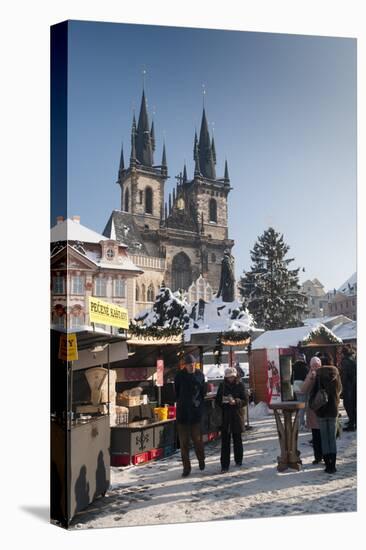 Snow-Covered Christmas Market and Tyn Church, Old Town Square, Prague, Czech Republic, Europe-Richard Nebesky-Premier Image Canvas