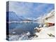 Snow Covered Mountains, Boathouse and Moorings in Norwegian Fjord Village of Ersfjord, Kvaloya Isla-Neale Clark-Premier Image Canvas