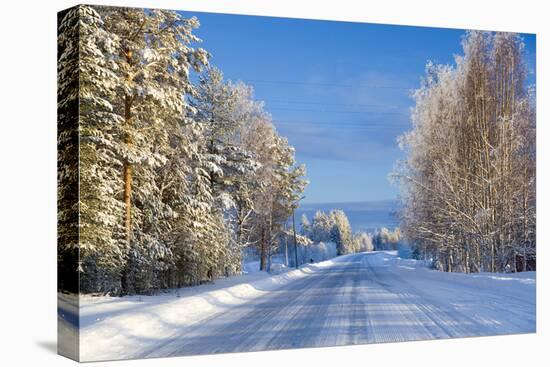 Snow Covered Road, Near Lulea, Northern Sweden-Peter Adams-Premier Image Canvas