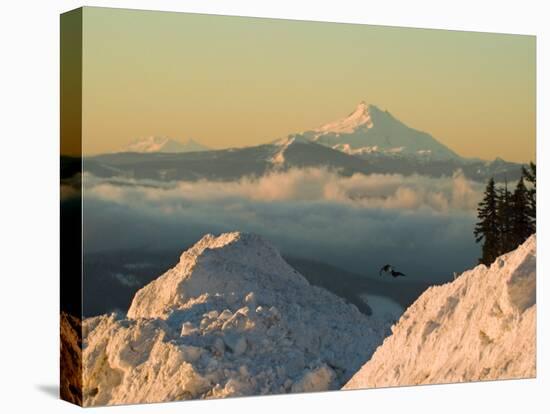 Snow-covered view of Mt Jefferson and Three Sisters Mountains, Oregon, USA-Janis Miglavs-Premier Image Canvas