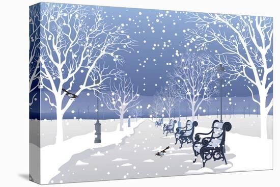 Snow falling in City Park-Milovelen-Stretched Canvas