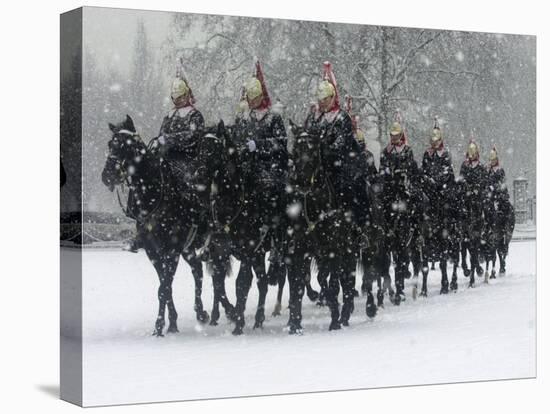 Snow Falling on Members of the Household Cavalry as They Cross Horse Guards Parade-null-Premier Image Canvas