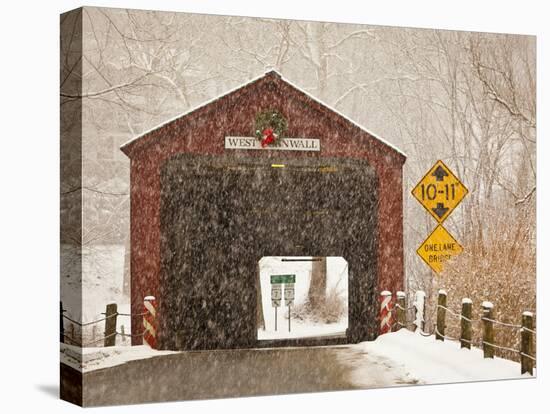 Snow Falling on the West Cornwall Covered Bridge over the Housatonic River, Connecticut, Usa-Jerry & Marcy Monkman-Premier Image Canvas
