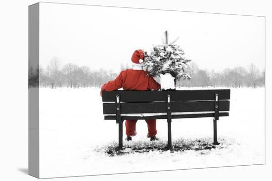 Snow Father Christmas Sitting on Park Bench-null-Premier Image Canvas