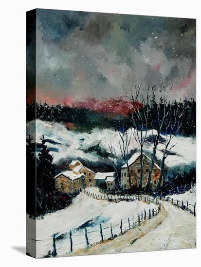 Snow in Sechery Village Ardennes-Pol Ledent-Stretched Canvas