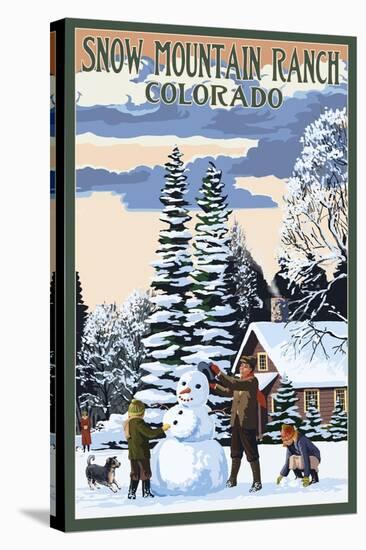 Snow Mountain Ranch, Colorado - Snowman Scene-Lantern Press-Stretched Canvas