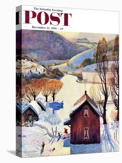 "Snow on the Farm" Saturday Evening Post Cover, December 22, 1956-John Clymer-Premier Image Canvas