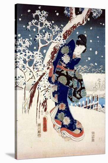 Snow Scene in the Garden of a Daimyo, Part of Triptych-Ando Hiroshige-Premier Image Canvas