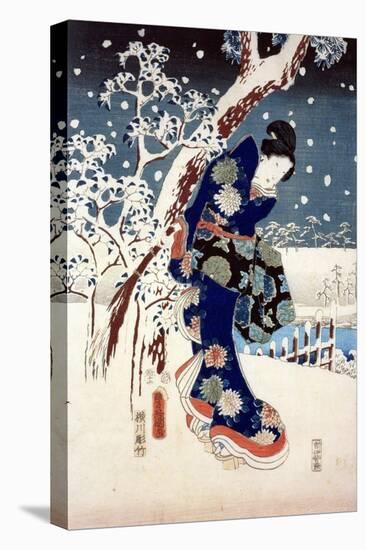 Snow Scene in the Garden of a Daimyo, Part of Triptych-Ando Hiroshige-Premier Image Canvas