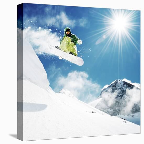 Snowboarder At Jump Inhigh Mountains At Sunny Day-dellm60-Premier Image Canvas