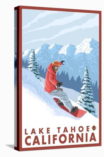 Snowboarder Scene, Lake Tahoe, California-Lantern Press-Stretched Canvas