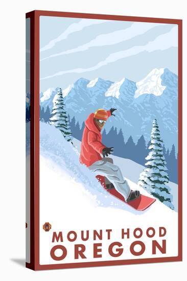 Snowboarder Scene, Mount Hood, Oregon-Lantern Press-Stretched Canvas