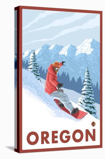 Snowboarder Scene, Oregon-Lantern Press-Stretched Canvas