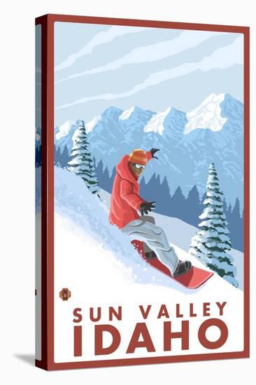 Snowboarder Scene, Sun Valley, Idaho-Lantern Press-Stretched Canvas