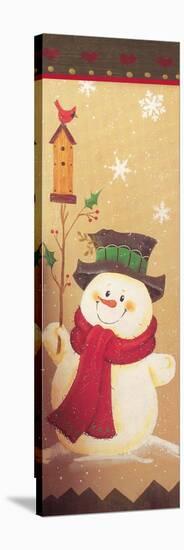 Snowman Holding a Holly Branch with a Bird House on Top of it Red Bird-Beverly Johnston-Premier Image Canvas