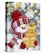 Snowman with Gold and Silver Presents-MAKIKO-Premier Image Canvas