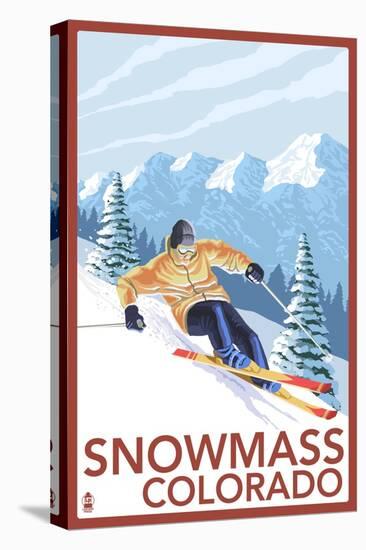 Snowmass, Colorado - Downhill Skier-Lantern Press-Stretched Canvas