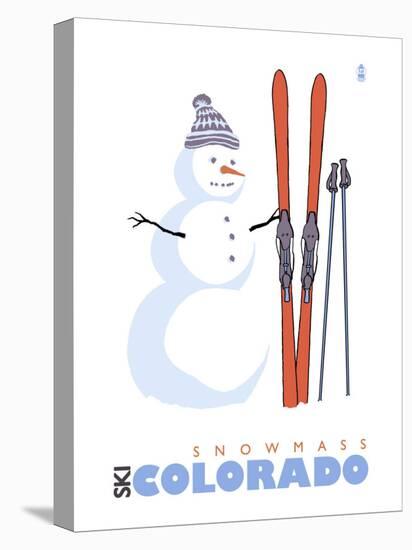 Snowmass, Colorado, Snowman with Skis-Lantern Press-Stretched Canvas