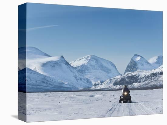 Snowmobiling in Kalix River Valley With Snow Covered Mountains, Kiruna Region, Arctic Sweden-Kim Walker-Premier Image Canvas