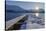 Snowy pier with sun, Buvik, Kvaloy, Troms, Norway-Raimund Linke-Stretched Canvas