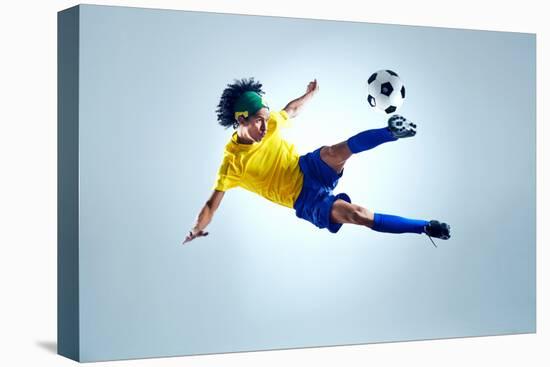 Soccer Football Kick Striker Scoring Goal with Accurate Shot for Brazil Team World Cup-warrengoldswain-Premier Image Canvas