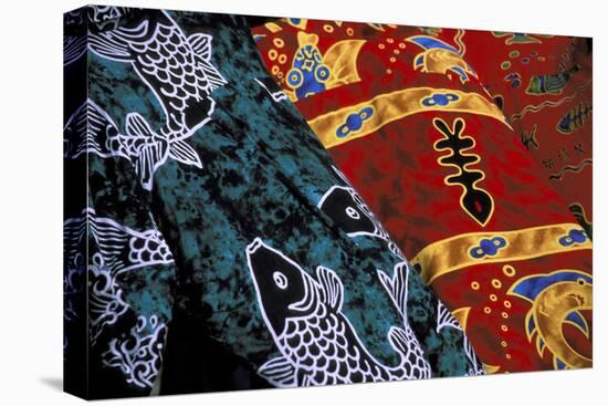 Society Islands, French Polynesia, Close-up of nautical designs on batik at a market.-Todd Gipstein-Premier Image Canvas