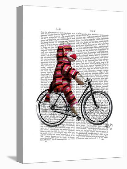 Sock Monkey on Bicycle-Fab Funky-Stretched Canvas