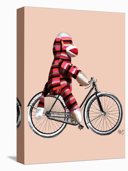 Sock Monkey on Bicycle-Fab Funky-Stretched Canvas