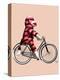 Sock Monkey on Bicycle-Fab Funky-Stretched Canvas