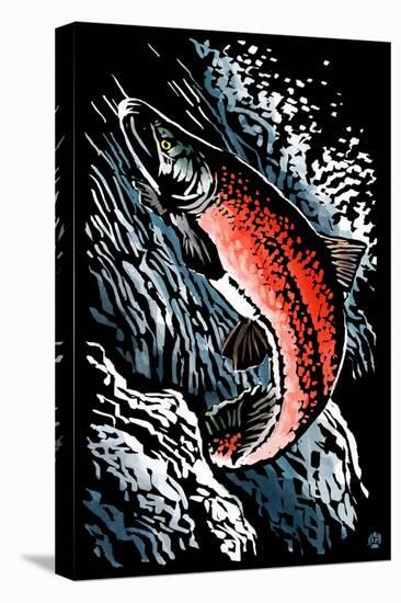 Sockeye Salmon - Scratchboard-Lantern Press-Stretched Canvas