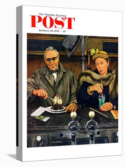 "Soda Fountain Dieter" Saturday Evening Post Cover, January 30, 1954-Stevan Dohanos-Premier Image Canvas