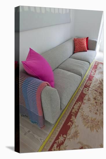 Sofa Detail in Living Room of Modern London Family Home, UK-Pedro Silmon-Stretched Canvas