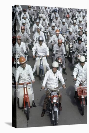 Soichiro Honda, Founder of Honda Corporation, Riding Motorcycles with Workers, Tokyo, Japan, 1967-Takeyoshi Tanuma-Premier Image Canvas