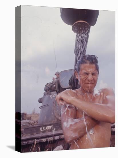 Soldier of the 11th Armored Regiment in Vietnam Taking a Shower-Co Rentmeester-Premier Image Canvas