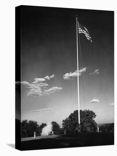 Soldiers Lowering American Flag-Charles E^ Steinheimer-Premier Image Canvas