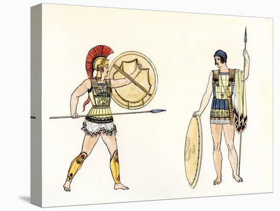 Soldiers of Ancient Greece with Armor, Spear and Shield. Coloured Engraving from the 19Th Century.-null-Premier Image Canvas