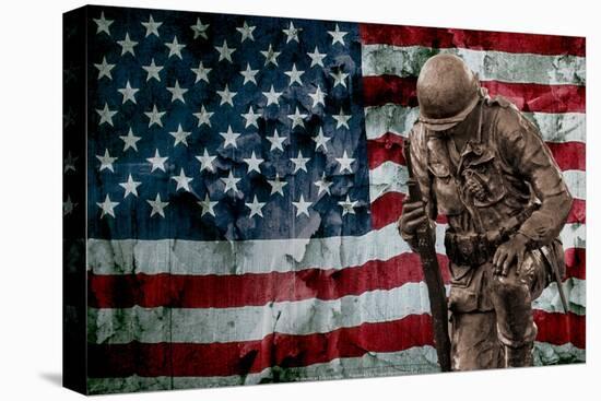 Solider Statue and American Flag by Identical Exposure-null-Stretched Canvas