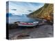 Some boats on a pier below a cliff in Sao Miguel Island in the Azores, Portugal, Atlantic, Europe-Francesco Fanti-Premier Image Canvas