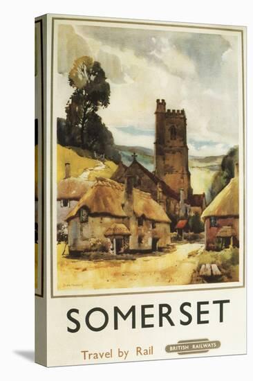 Somerset, England - Historic Village Scene British Railway Poster-Lantern Press-Stretched Canvas