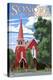 Sonora, California - Red Church-Lantern Press-Stretched Canvas