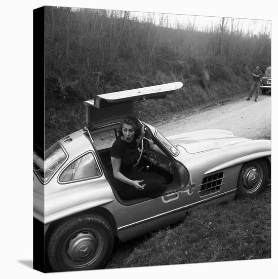 Sophia Loren Sitting Into Her Mercedes at Third Cinema Rally-null-Premier Image Canvas