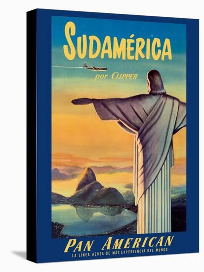 South America by Pan American Clipper - Christ the Redeemer - Vintage Airline Travel Poster-Pacifica Island Art-Stretched Canvas