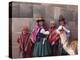 South America, Peru, Cusco. Quechua People in Front of An Inca Wall, Holding a Lamb and a Llama-Alex Robinson-Premier Image Canvas