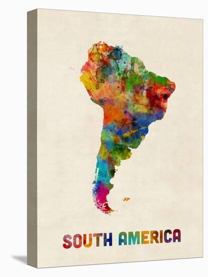 South America Watercolor Map-Michael Tompsett-Stretched Canvas