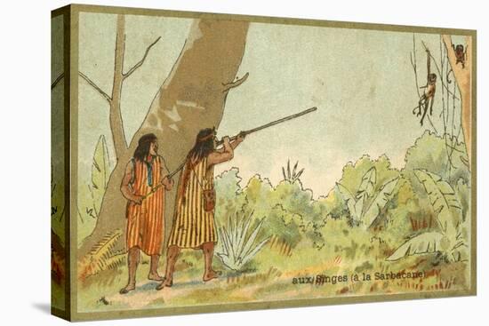 South American Indians Hunting Monkeys with Blowpipes-null-Premier Image Canvas