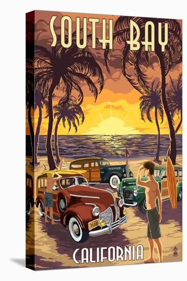 South Bay, California - Woodies and Sunset-Lantern Press-Stretched Canvas